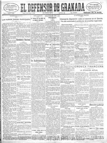 'El Defensor de Granada  : diario político independiente' - Año LI Número 26946 Ed. Tarde - 1930 Junio 10