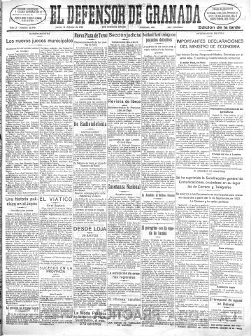 'El Defensor de Granada  : diario político independiente' - Año LI Número 26950 Ed. Tarde - 1930 Junio 12