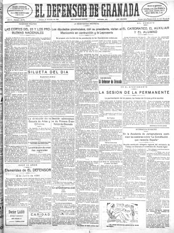 'El Defensor de Granada  : diario político independiente' - Año LI Número 26951 Ed. Mañana - 1930 Junio 13