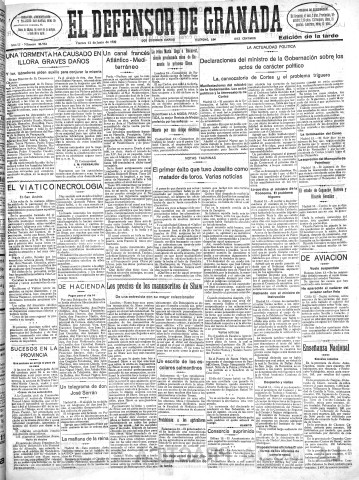 'El Defensor de Granada  : diario político independiente' - Año LI Número 26952 Ed. Tarde - 1930 Junio 13