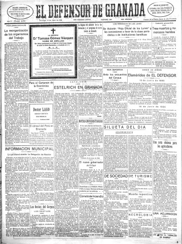 'El Defensor de Granada  : diario político independiente' - Año LI Número 26955 Ed. Mañana - 1930 Junio 15