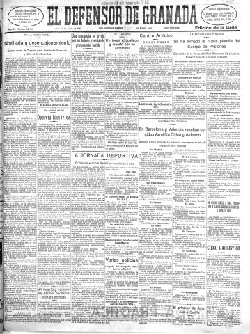 'El Defensor de Granada  : diario político independiente' - Año LI Número 26956 Ed. Tarde - 1930 Junio 16