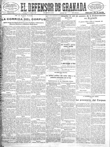 'El Defensor de Granada  : diario político independiente' - Año LI Número 26961 Ed. Tarde - 1930 Junio 20