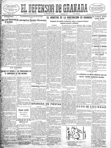 'El Defensor de Granada  : diario político independiente' - Año LI Número 26962 Ed. Mañana - 1930 Junio 21
