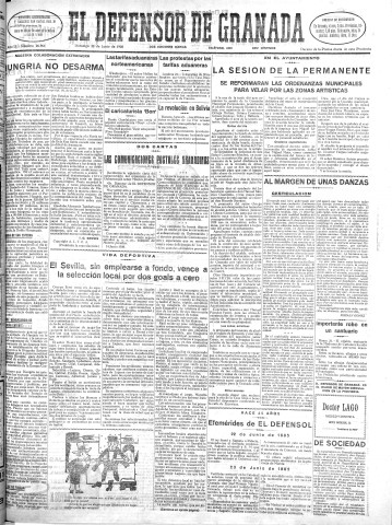 'El Defensor de Granada  : diario político independiente' - Año LI Número 26964 Ed. Mañana - 1930 Junio 22