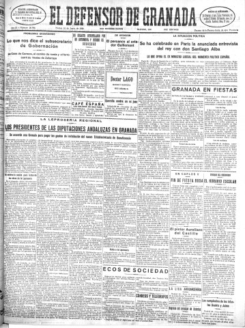 'El Defensor de Granada  : diario político independiente' - Año LI Número 26966 Ed. Mañana - 1930 Junio 24