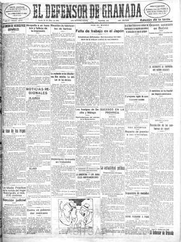 'El Defensor de Granada  : diario político independiente' - Año LI Número 26971 Ed. Tarde - 1930 Junio 26