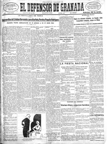 'El Defensor de Granada  : diario político independiente' - Año LI Número 26977 Ed. Tarde - 1930 Junio 30
