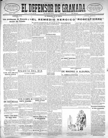 'El Defensor de Granada  : diario político independiente' - Año LI Número 26987 Ed. Mañana - 1930 Julio 05