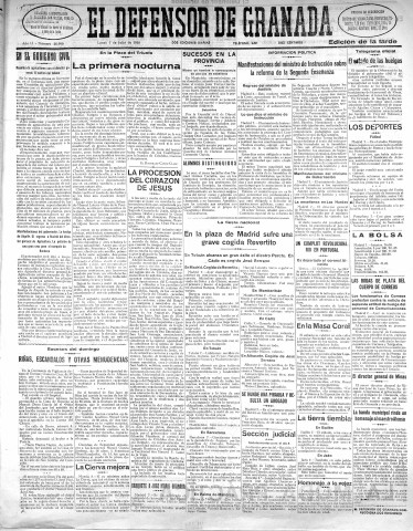 'El Defensor de Granada  : diario político independiente' - Año LI Número 26990 Ed. Tarde - 1930 Julio 07