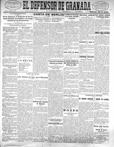 'El Defensor de Granada  : diario político independiente' - Año LI Número 26992 Ed. Tarde - 1930 Julio 08