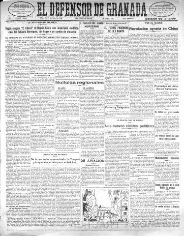 'El Defensor de Granada  : diario político independiente' - Año LI Número 26994 Ed. Tarde - 1930 Julio 09
