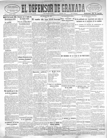 'El Defensor de Granada  : diario político independiente' - Año LI Número 26996 Ed. Tarde - 1930 Julio 10