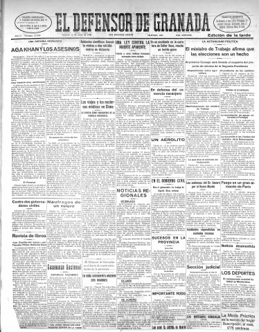 'El Defensor de Granada  : diario político independiente' - Año LI Número 27000 Ed. Tarde - 1930 Julio 12