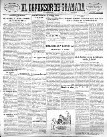 'El Defensor de Granada  : diario político independiente' - Año LI Número 27003 Ed. Mañana - 1930 Julio 15
