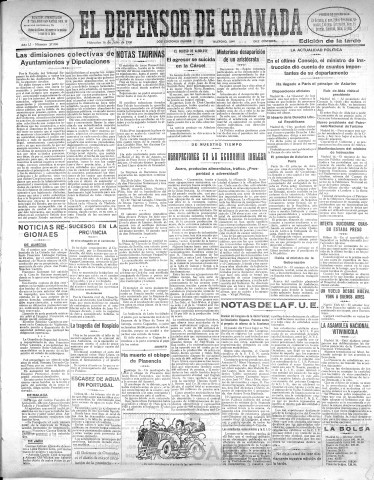 'El Defensor de Granada  : diario político independiente' - Año LI Número 27006 Ed. Tarde - 1930 Julio 16