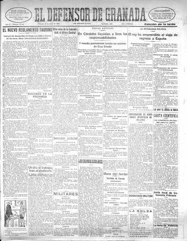 'El Defensor de Granada  : diario político independiente' - Año LI Número 27010 Ed. Tarde - 1930 Julio 18