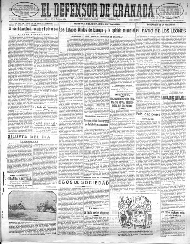 'El Defensor de Granada  : diario político independiente' - Año LI Número 27011 Ed. Mañana - 1930 Julio 19