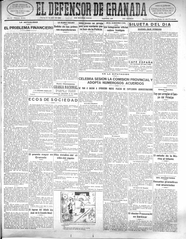 'El Defensor de Granada  : diario político independiente' - Año LI Número 27015 Ed. Mañana - 1930 Julio 22