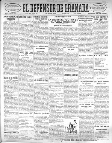 'El Defensor de Granada  : diario político independiente' - Año LI Número 27016 Ed. Tarde - 1930 Julio 22