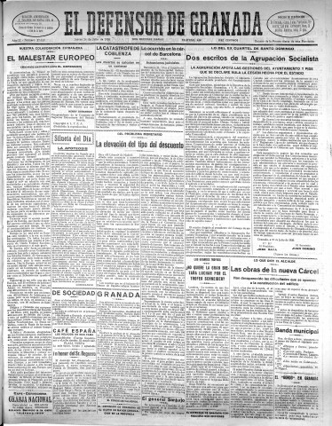 'El Defensor de Granada  : diario político independiente' - Año LI Número 27019 Ed. Mañana - 1930 Julio 24