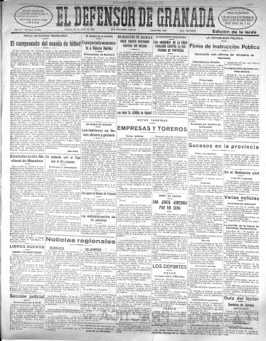 'El Defensor de Granada  : diario político independiente' - Año LI Número 27024 Ed. Tarde - 1930 Julio 26
