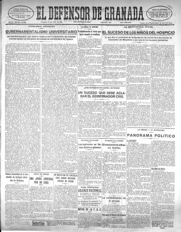 'El Defensor de Granada  : diario político independiente' - Año LI Número 27025 Ed. Mañana - 1930 Julio 27