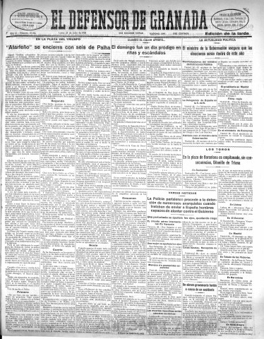 'El Defensor de Granada  : diario político independiente' - Año LI Número 27026 Ed. Tarde - 1930 Julio 28