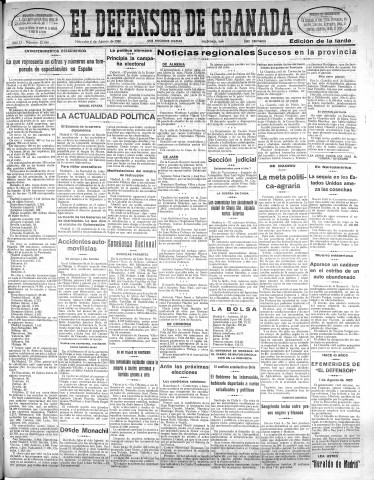 'El Defensor de Granada  : diario político independiente' - Año LI Número 27040 Ed. Tarde - 1930 Agosto 06
