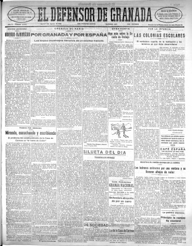 'El Defensor de Granada  : diario político independiente' - Año LI Número 27041 Ed. Mañana - 1930 Agosto 07