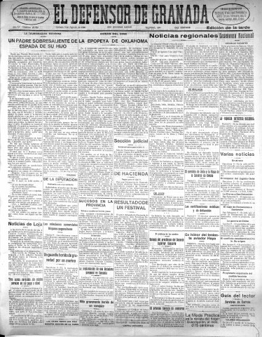 'El Defensor de Granada  : diario político independiente' - Año LI Número 27046 Ed. Tarde - 1930 Agosto 09