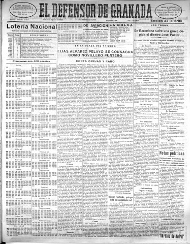 'El Defensor de Granada  : diario político independiente' - Año LI Número 27048 Ed. Tarde - 1930 Agosto 11