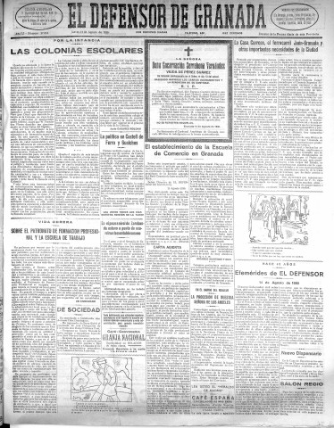 'El Defensor de Granada  : diario político independiente' - Año LI Número 27053 Ed. Mañana - 1930 Agosto 14