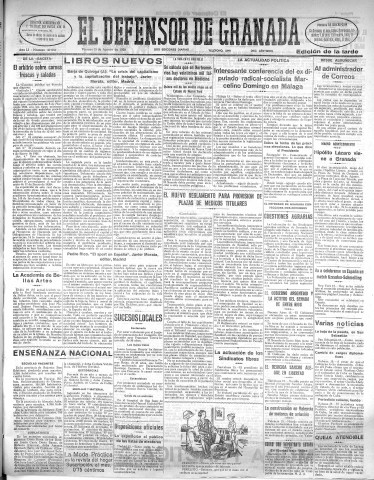 'El Defensor de Granada  : diario político independiente' - Año LI Número 27056 Ed. Tarde - 1930 Agosto 15