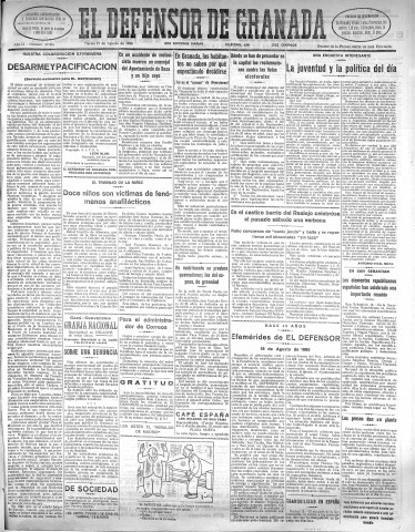 'El Defensor de Granada  : diario político independiente' - Año LI Número 27061 Ed. Mañana - 1930 Agosto 19