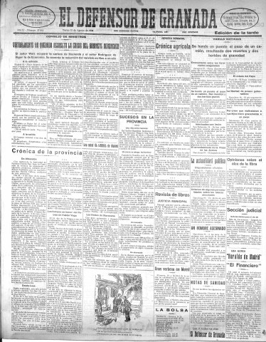 'El Defensor de Granada  : diario político independiente' - Año LI Número 27062 Ed. Tarde - 1930 Agosto 19