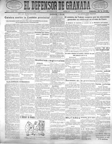 'El Defensor de Granada  : diario político independiente' - Año LI Número 27064 Ed. Tarde - 1930 Agosto 20
