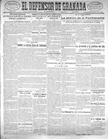 'El Defensor de Granada  : diario político independiente' - Año LI Número 27065 Ed. Mañana - 1930 Agosto 22