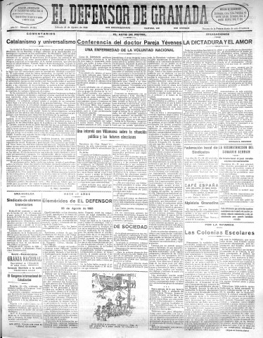 'El Defensor de Granada  : diario político independiente' - Año LI Número 27066 Ed. Mañana - 1930 Agosto 23