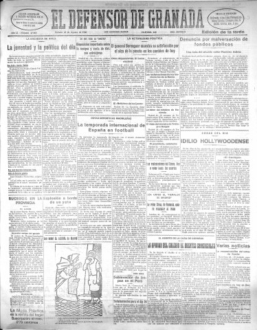 'El Defensor de Granada  : diario político independiente' - Año LI Número 27067 Ed. Tarde - 1930 Agosto 23