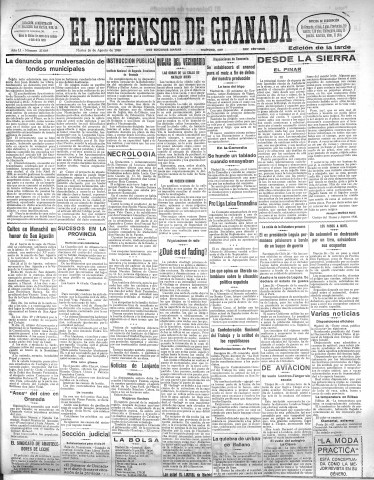'El Defensor de Granada  : diario político independiente' - Año LI Número 27069 Ed. Tarde - 1930 Agosto 26