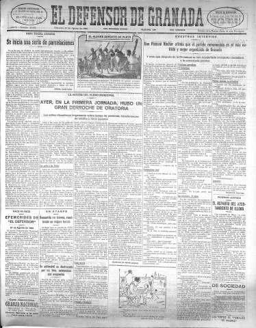 'El Defensor de Granada  : diario político independiente' - Año LI Número 27070 Ed. Mañana - 1930 Agosto 27