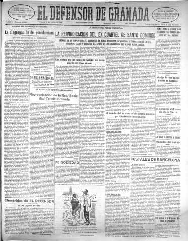 'El Defensor de Granada  : diario político independiente' - Año LI Número 27074 Ed. Mañana - 1930 Agosto 29