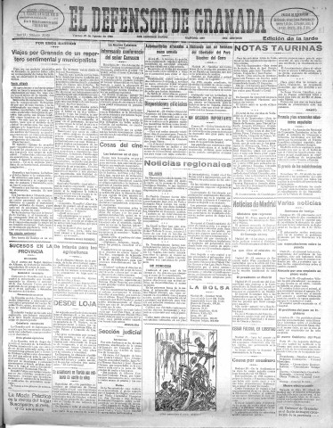 'El Defensor de Granada  : diario político independiente' - Año LI Número 27075 Ed. Tarde - 1930 Agosto 29
