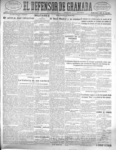 'El Defensor de Granada  : diario político independiente' - Año LI Número 27077 Ed. Tarde - 1930 Agosto 30