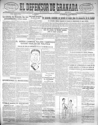 'El Defensor de Granada  : diario político independiente' - Año LI Número 27078 Ed. Mañana - 1930 Agosto 31