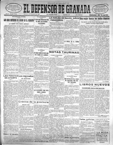 'El Defensor de Granada  : diario político independiente' - Año LI Número 27083 Ed. Tarde - 1930 Septiembre 03