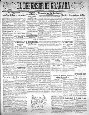 'El Defensor de Granada  : diario político independiente' - Año LI Número 27084 Ed. Mañana - 1930 Septiembre 04
