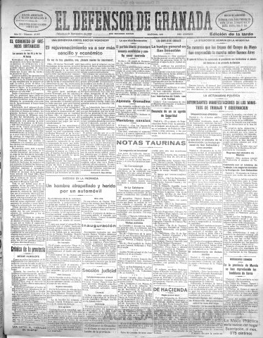 'El Defensor de Granada  : diario político independiente' - Año LI Número 27088 Ed. Tarde - 1930 Septiembre 06
