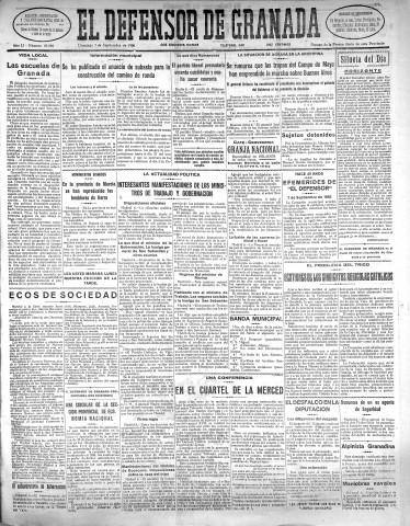 'El Defensor de Granada  : diario político independiente' - Año LI Número 27088 Ed. Mañana - 1930 Septiembre 07